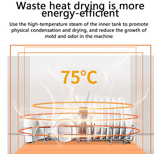 1200W Tafelblad Vaatwasser Vrijstaande Draagbare Mini-Vaatwasser Met 6 Plaatsinstellingen 75 ℃ Hoge Temperatuur LED-Display 5 Wasfuncties Energie-Efficiënt,Wit - Afbeelding 5