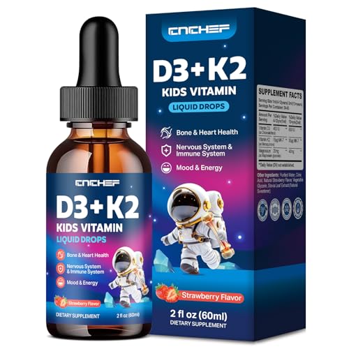 Image of Vitamin D3 K2 Drops for Kids - Liquid Supplement with Magnesium for Calcium Absorption, Joint Health, Teeth & Heart - Non-GMO, Vegan, Strawberry, 2 Fl Oz - Kids Ages 4+