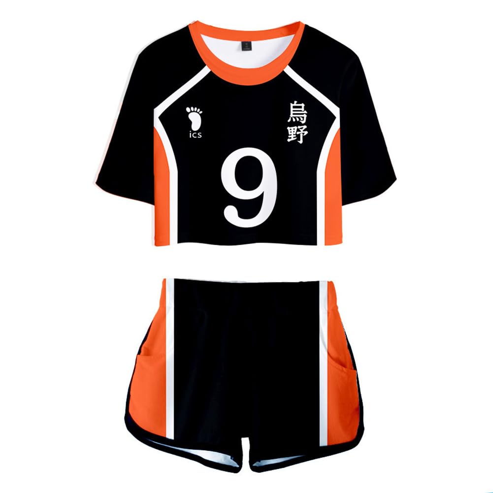 Haikyuu!! Karasuno High School Volleyball Jersey Sports Training Suits Summer Casual Tracksuit Crop Top and Shorts Pants 2-Piece Sets