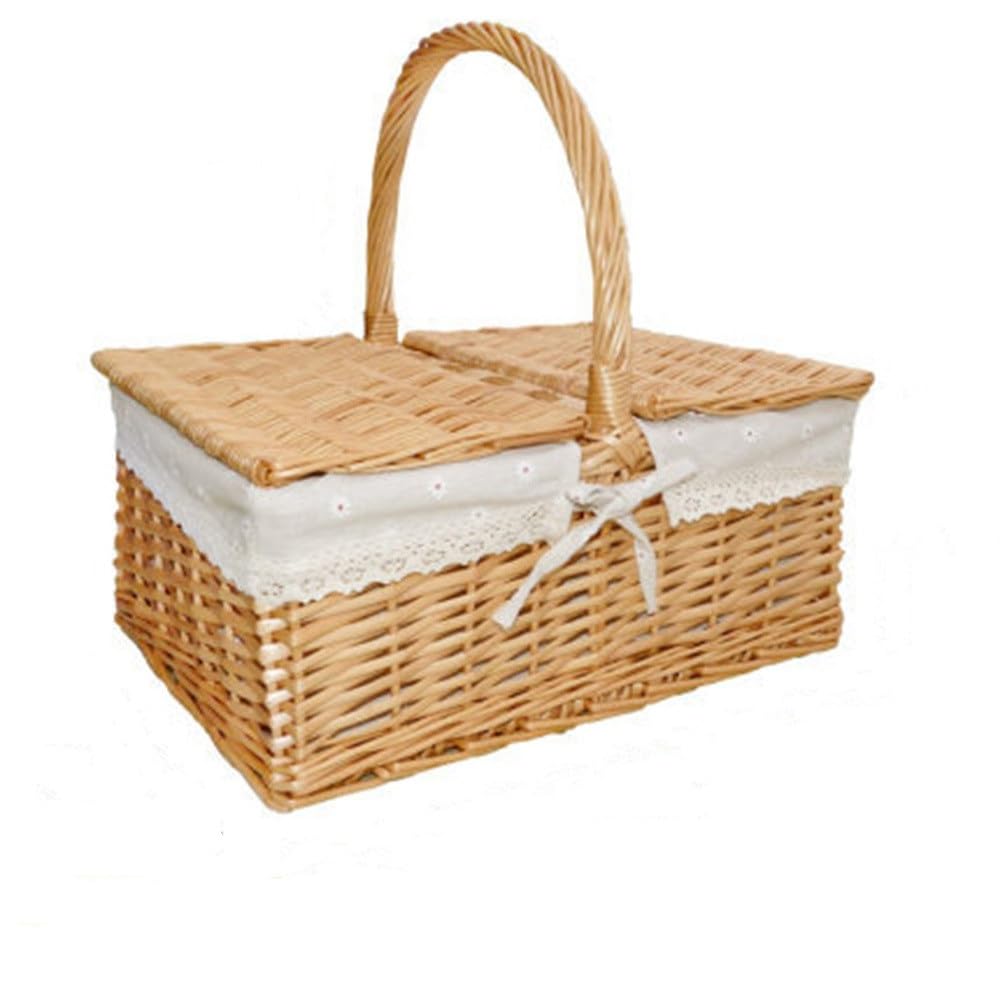 Picnic Basket Outdoor Camping Handheld Picnic Woven Carrying Basket for Picnic Camping Outdoor(Colour 1,Style 2)
