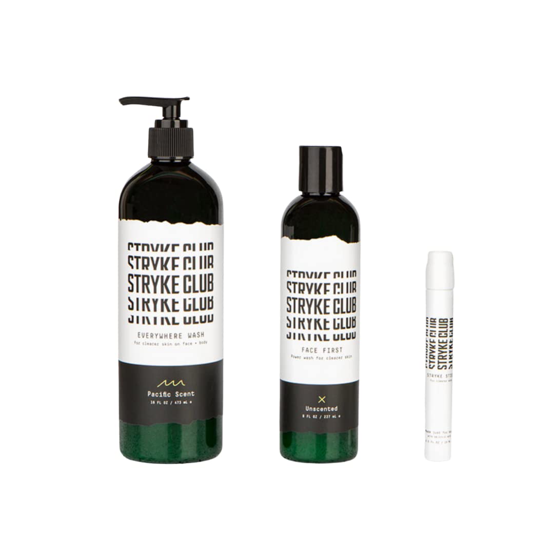 Stryke Club Starter Kit, Everywhere Wash, Face First Wash, and Stryke Stick, 3-Step Solution