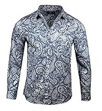Rock Roll n Soul Men's Fashion Hillbilly Deluxe Paisley Long Sleeve Button-Up Shirt, Navy, RRMW227IND, XL
