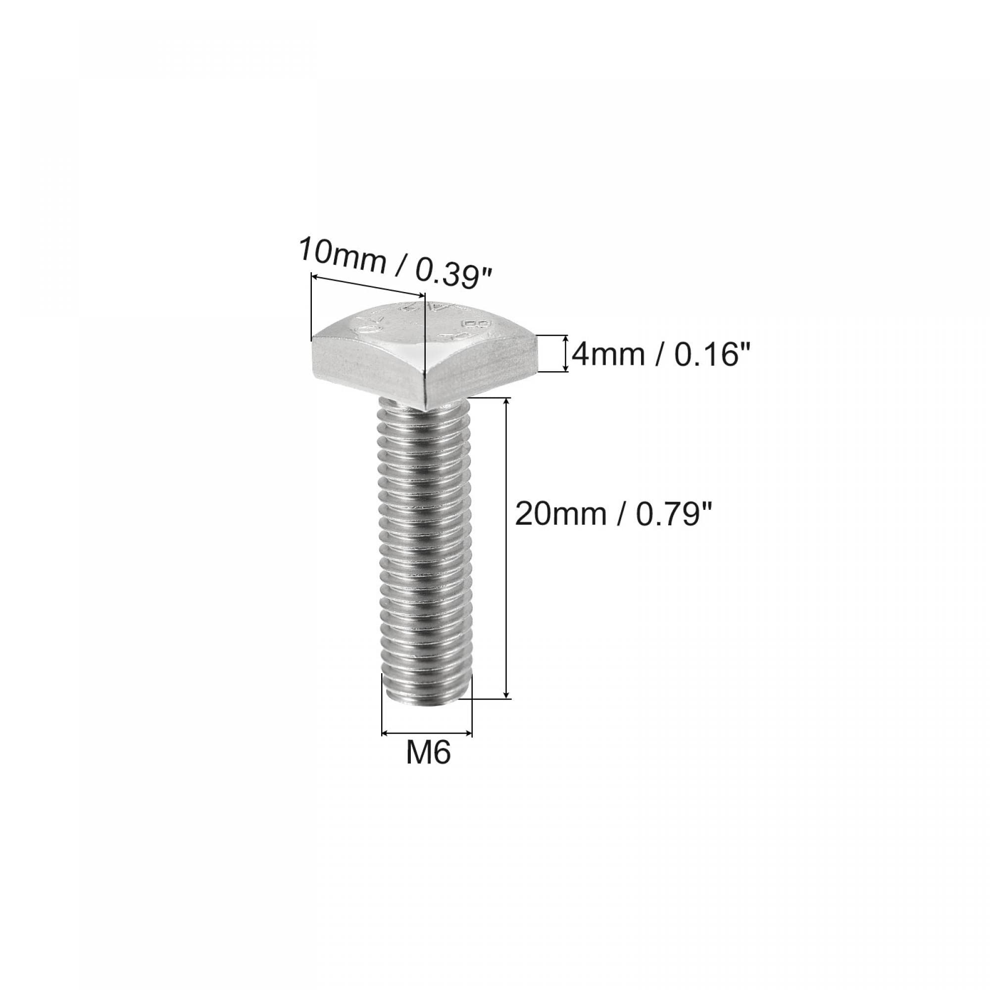 sourcing map Lot de 10 vis à tête carrée M6 x 20 mm entièrement filetées en acier inoxydable 304 de qualité C
