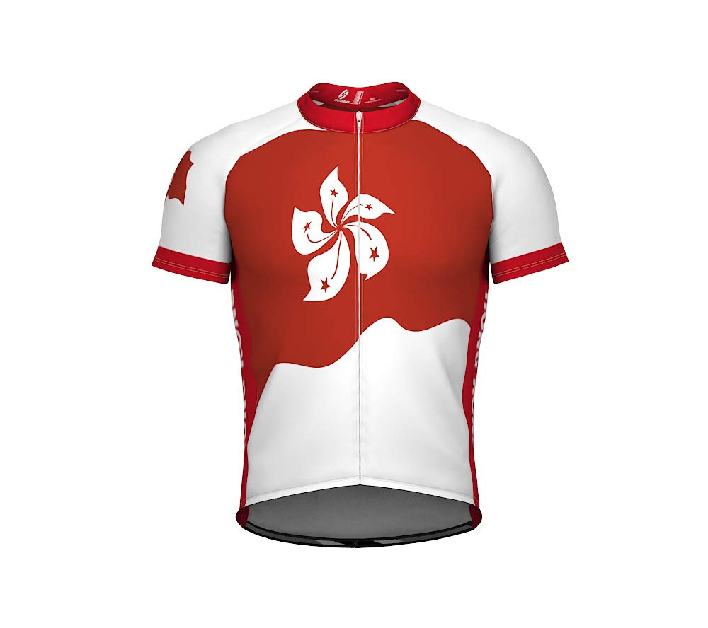 Hong Kong Emblem Full Zipper Bike Short Sleeve Cycling Jersey for Men - Size L Multicolored