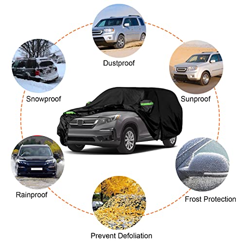 Image of Waterproof Car Cover Replace for 2002-2025 Honda Pilot, 6 Layers All Weather Custom-fit Car Cover with Zipper Door & Windproof Bands for Snow Rain Dust Hail Protection (Pilot)