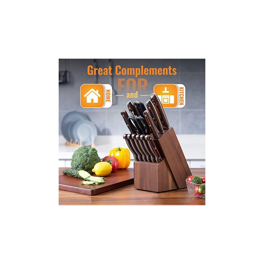 Knife-Set-15-Pieces-Knife-Sets-for-Kitchen-with-Block-High-Carbon-Stainless-Steel-Sharp-Kitchen-Knife-Set-with-Sharpener-Knife-Set-Dishwasher-Safe-with-Triple-Rivet-Wooden-Handle Kitchen Knife Sets with Block, 15-Piece High Carbon Stainless Steel Knife Block Set with Sharpener, Ultra-Sharp kitchen knives with Triple Rivet Wood Handle Perfect for Cooking Cut