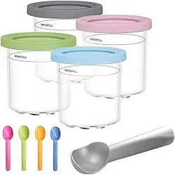 Conjunto de Potes para Sorvete, 4 Recipientes com Tampas Coloridas, Colheres e Acessórios，Adequado Para Fazer Sorvete