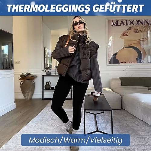 HIPOWER Thermo Leggings Gefüttert Damen Winter Verdickte Thermoleggins Warm Plüsch Fleece Leggins High Waist Blickdicht Thermostrumpfhose für Outdoor Freizeit(Schwarz,S