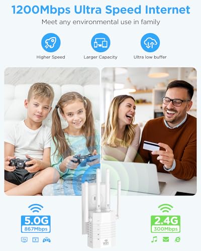 WiFi Extender Signal Booster,WiFi Extender Supports 105 Devices, 1.2Gbps Home Signal Booster,Dual Band 5GHz/2.4GHz, WiFi Booster Up to 12880 Sq.ft, EasyMesh Compatible, One Ethernet Port - Image 3