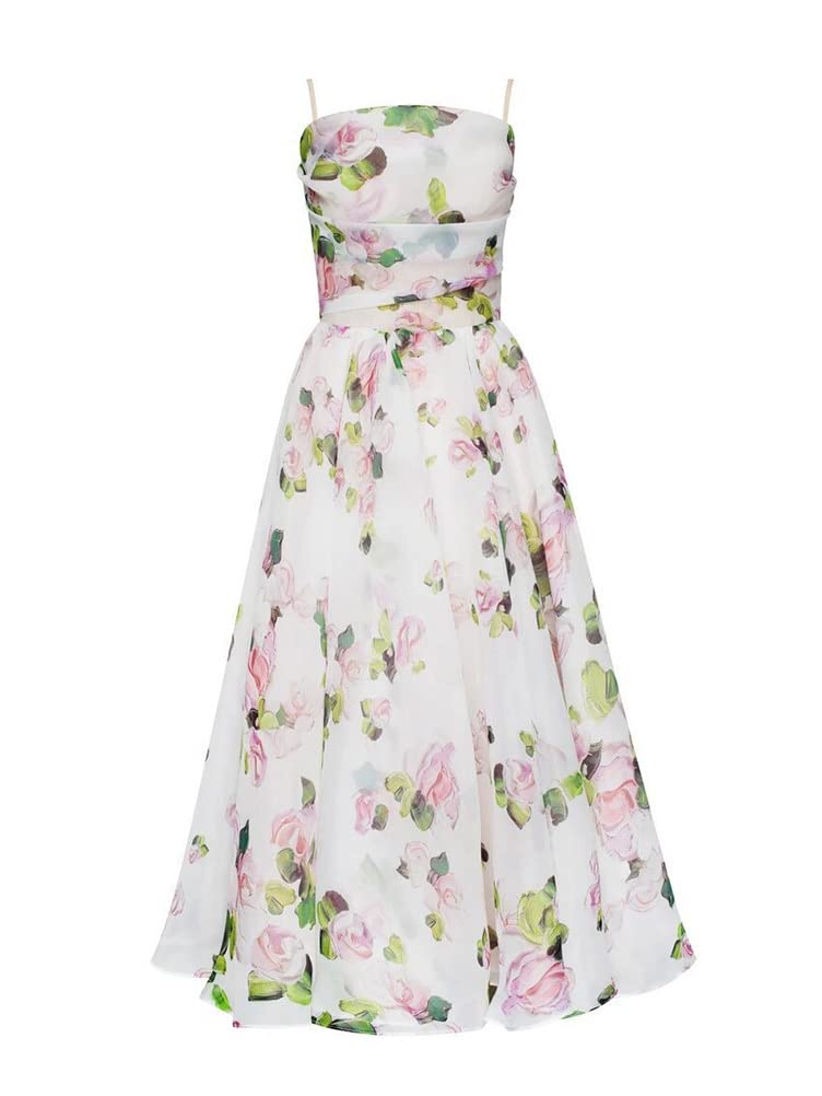 ORANDESIGNE Vestido de Flores Vintage para Mujeres Vestido de Espagueti sin Mangas de Fiesta Rockabilly Vestido Midi de Cóctel Columpio Boda Bola