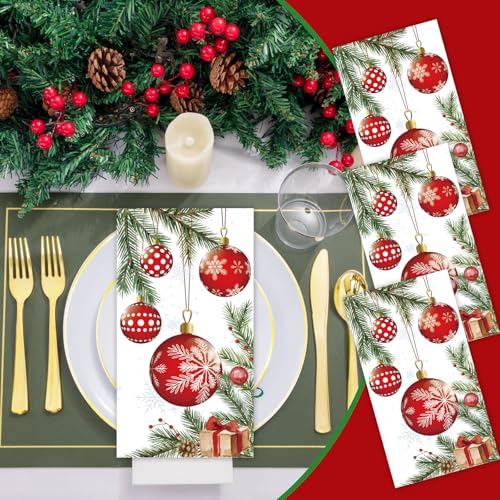 Christmas Paper Napkins Disposable 100pcs,Bell Pattern Dinner Napkins for Holiday Table Decor - Large 7.9x4.3 Inch Christmas Dinner Napkins for Parties and Kitchen Use – Image 5