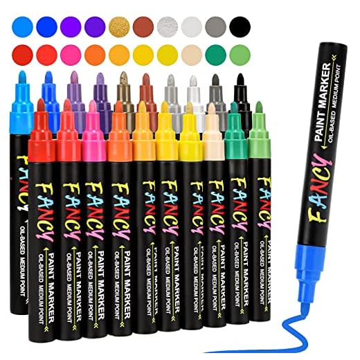 Paint Pens , Emooqi 20 Pack Paint Markers Oil-Based Painting Marker Pen Set for Rocks Painting, Wood, Fabric, Plastic, Canvas, Glass, Mugs, DIY Craft, Waterproof , Write On Anything