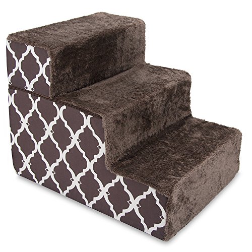Image of Best Pet Supplies 3-Step Foldable CertiPUR-US Certified Foam Pet Stairs /Steps, 21 x 16 x 16.5-Inch, Chocolate Brown with Lattice Print