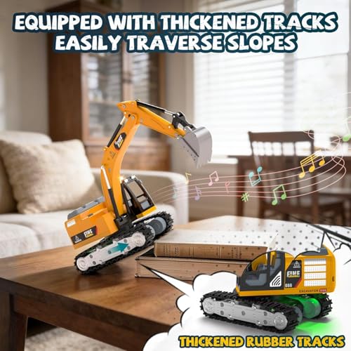 Image of PLUSPOINT Mini RC Excavator - 1:64 Scale Die-Cast Metal Remote Control Construction Vehicle with Realistic Engineering Design, Detailed Simulation Styling & Collectible Model