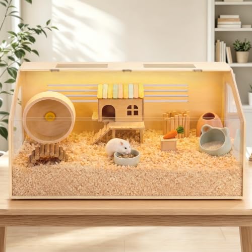 PawGiant Hamsterkäfig Holz, 80x40x40 cm Nagarium Hamster Terrarium mit Belüftung, Wasserdichter Boden, Nager Gehege für Zwerghamster, Mäuse und Kleintiere
