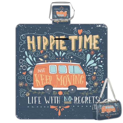 Shimoshe Picnic Blankets 57”x 59”, Flower Bus Waterproof Sandproof Picnic Mat Lightweight Foldable Beach Blanket for Camping Park Grass Beach Outdoor Blanket