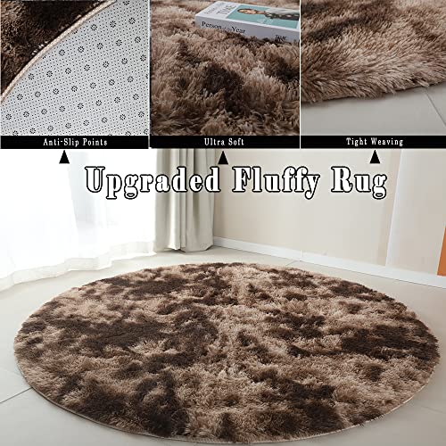 120cm Fluffy Round Area Rug for Bedroom Soft Fuzzy Circle Rug for Kids Girls Baby Room Indoor Plush Circular Nursery Rugs Cute Modern Furry Rugs for Living Room Shaggy Carpet for Bedroom Coffee - Image 2