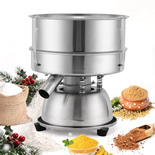YUCHENGTECH Tamizador de Harina Electrica con Tamiz de Malla 40 Tamiz Vibratorio Automatico Tamiz Eléctrico de Acero Inoxidable para Tamizar Harina/Cacao en Polvo 1150r/min 50W