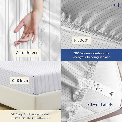 Image of Mayfair Linen Organic Cotton Sheets King Size, 16 inch Deep Pocket, Pinstripe