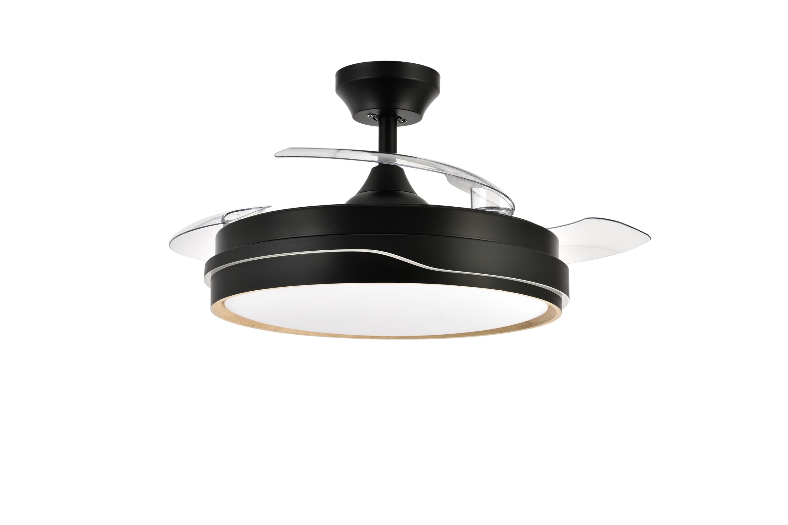 ABRILA DC TEMPERATURE Fan | Black/Wood Colour with Three Folding Blades | with 6 Adjustable Speeds | with 3 Light Temperatures | Remote Control Included