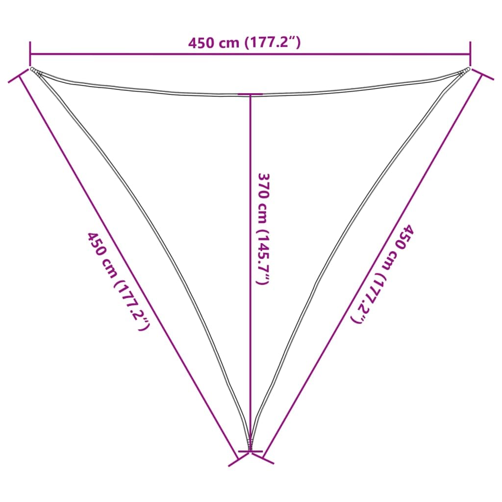Voile d'ombrage Triangulaire en PEHD Blanc 4,5x4,5x4,5 m pour terrasse Jardin Balcon Protection UV résistante à l'eau et à la moisissure