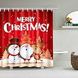 J26 Duschvorhang Weichtsmann Tannenbaum Schneemann Xmas Weihnachtsbaum Vorhang Digitaldruck inkl. Vorhangringe Anti Schimmel Badezimmer Badewanne waschbar (Santa und Snowman, 180 x 200 cm)