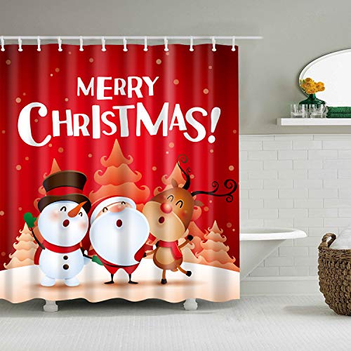 J26 Shower Curtain Weichtsmann Christmas Tree Snowman Xmas Christmas Tree Curtain Digital Print Including Curtain Rings Anti Mould Bathroom Bathtub Washable (Santa & Snowman
