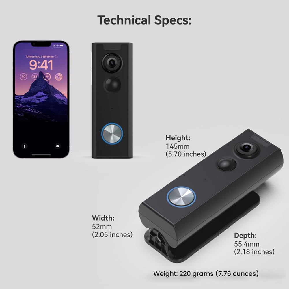 Cámara de Timbre Inalámbrica Timbrador de Video con Timbre Audio Bidireccional, Alerta Instantánea Visión, Detección de Humanos 2.4G Wi-Fi
