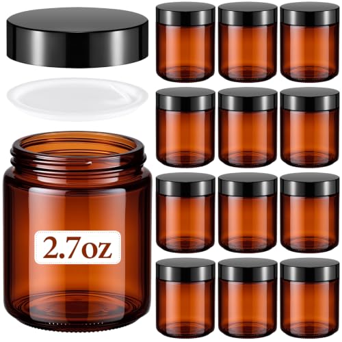 Image of Norme 12 Pcs 2.7 oz Glass Jars with Lids Cosmetic Jars, Black, Amber