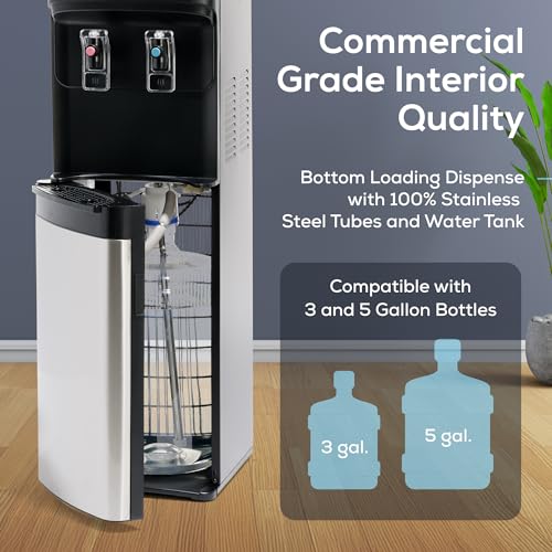Igloo Bottom Loading Water Cooler – Hot & Cold Dispenser – Black & Stainless Steel, Holds 3 & 5 Gallon Jugs, Child Safety Lock – for Homes, Kitchens, Offices, Dorms