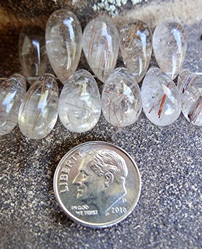 Quartz rutilé cuivre et or LKBEADS | Paire de briolettes poire 3D pour haute joaillerie