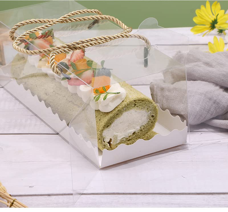 YankMooM 10 Pcs Clear Swiss Roll Cake Box,27.5 x 11 x 9.5cm Large Transparent Cake Box Rectangle Dessert Boxes with Handle for Cake Bakery Party Christmas and Wedding Party Favors - Image 4