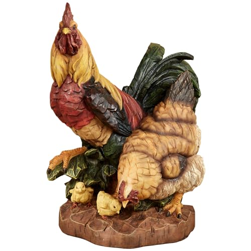 Figura decorativa familia de gallos en resina multicolor