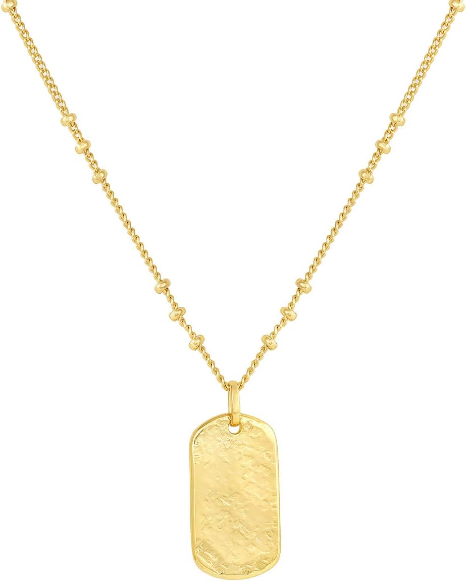 Collar de etiqueta de perro Griffin de 19 pulgadas - Chapado en oro o plateado de 18k - Cierre de anillo de resorte, textura rayada - Ligero y perfecto para capas - Duradero