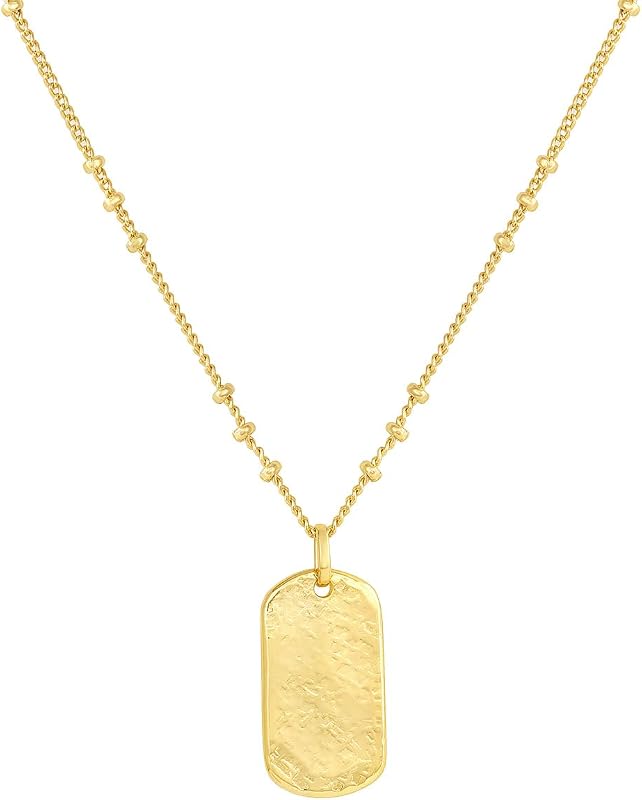 Collar de etiqueta de perro Griffin de 19 pulgadas - Chapado en oro o plateado de 18k - Cierre de anillo de resorte, textura rayada - Ligero y perfecto para capas - Duradero