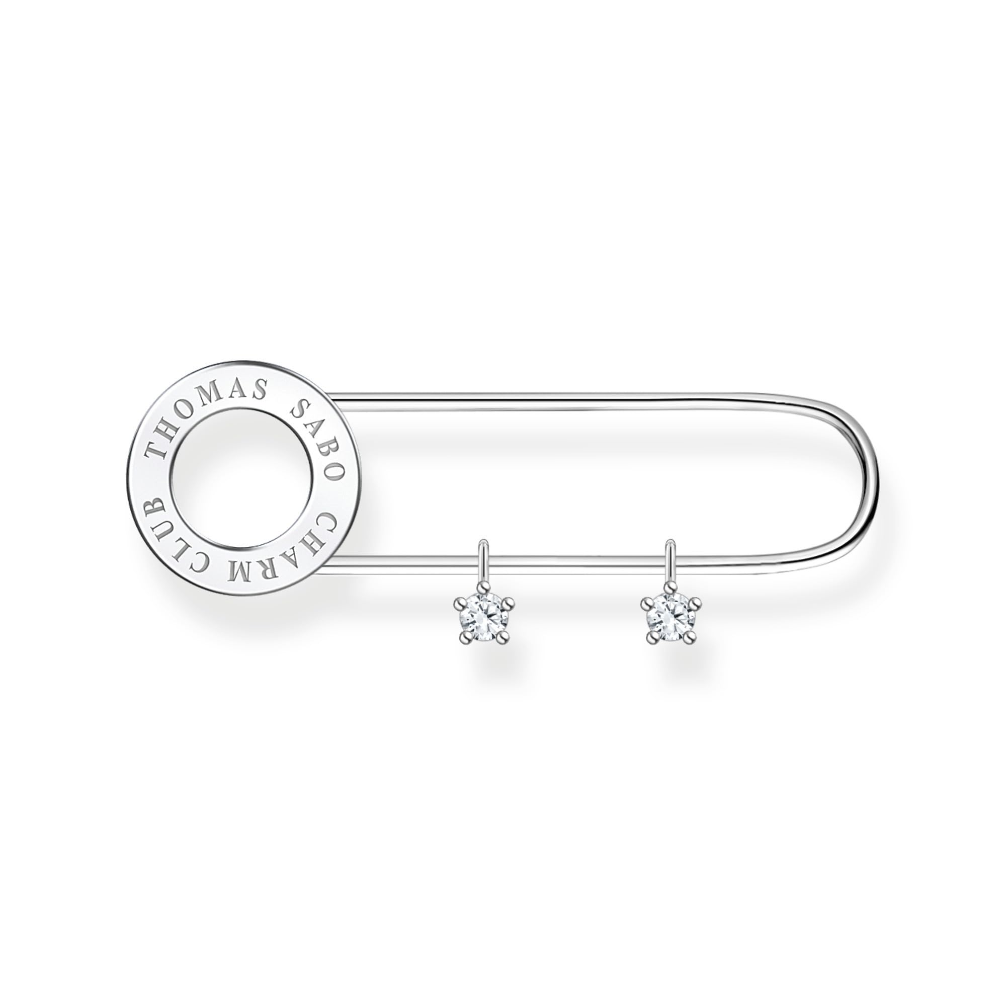 THOMAS SABO Sabo Brosche im Sicherheitsnadel-Stil aus 925er Sterlingsilber mit Weißen Steinen, Maße: 1,3cm x 4,3cm, X0279-225-14