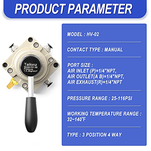 Tailonz Pneumatic Rotary Lever Hand Valve Hv-02 1/4”Npt Air Flow Control 3 Position 4 Way #TOP6