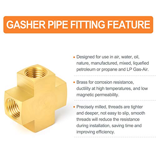 Image of GASHER 1PCS Brass Pipe Fitting, Barstock 4 Way Cros, 1 /4 inch x 1 /4 inch x 1 /4 inch x 1 /4 inch NPT Female Pipe