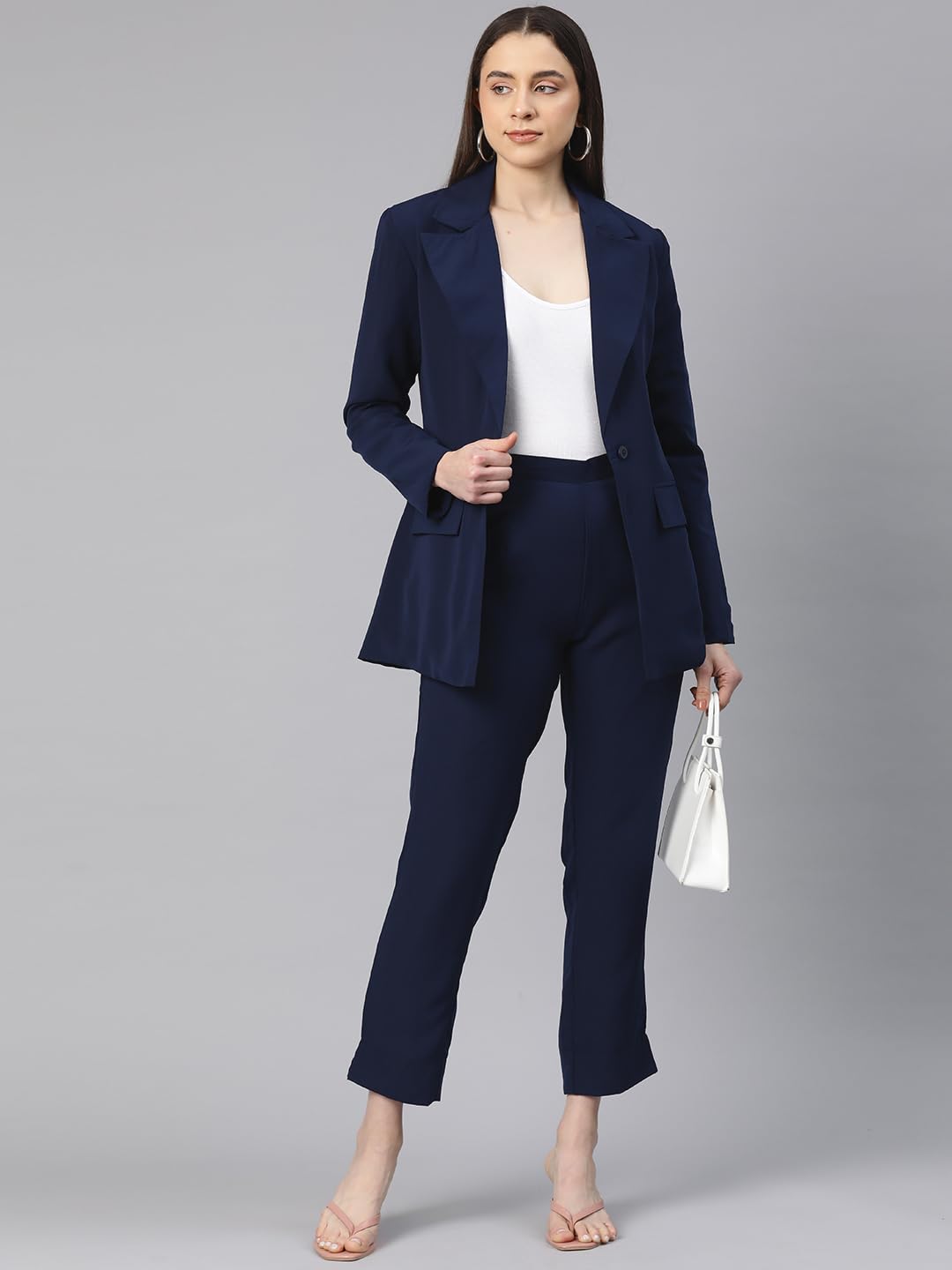 Cottinfab Solid Navy Lapel Collared Blazer 4