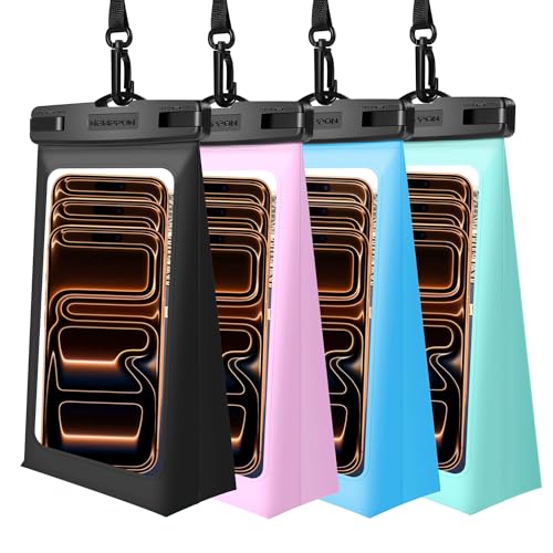 newppon 4 Pack Floating Waterproof Phone Pouch - Universal Large Floatable Water Proof Dry Bag Case - Float Clear Cell Holder with Lanyard - for iPhone 17 Pro Max Samsung Galaxy - Beach Swimming Pool