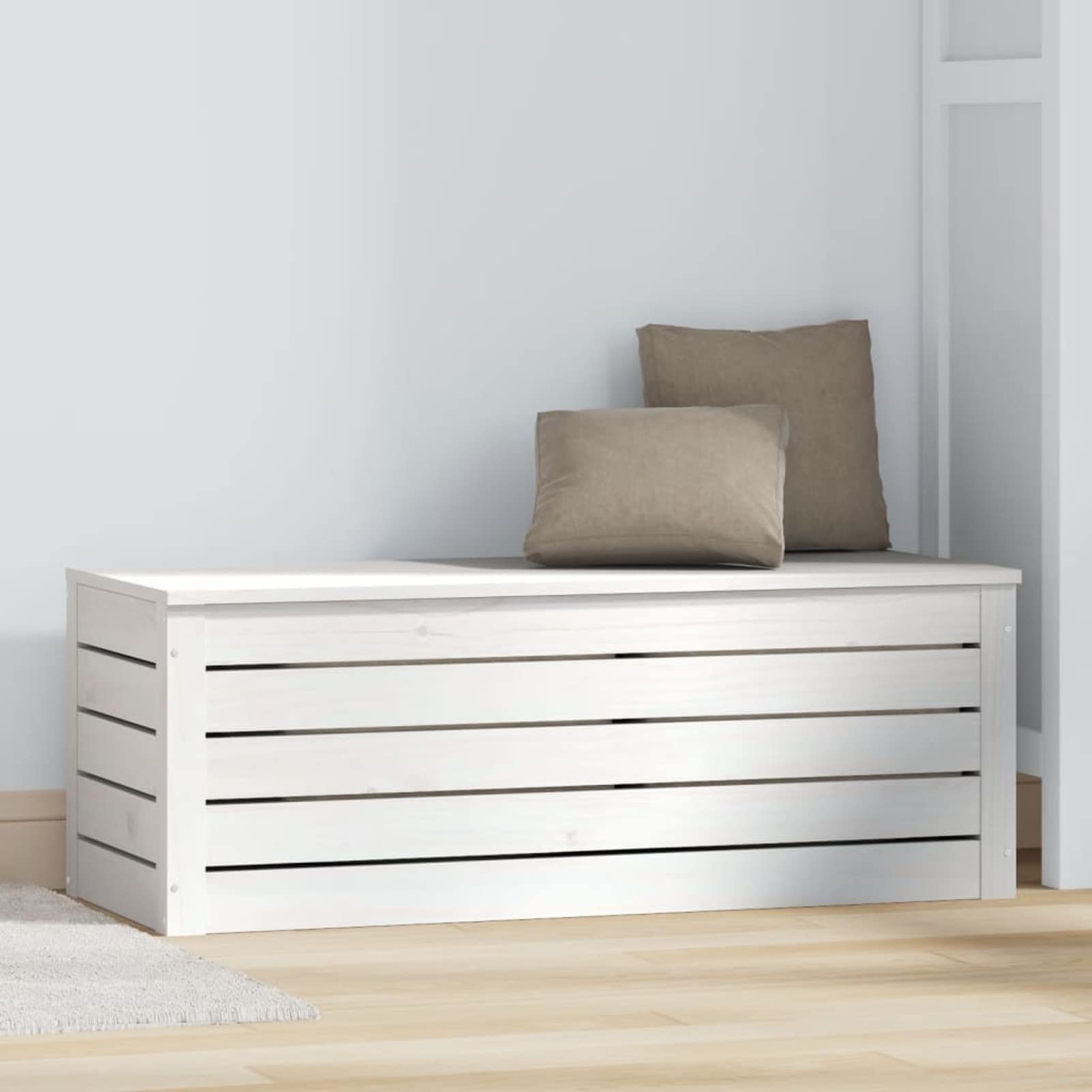 Contenitore Portaoggetti Bianco 89x36,5x33cm Massello di Pino,Baule da Giardino Impermeabile,Cassapanca Contenitore da Esterno