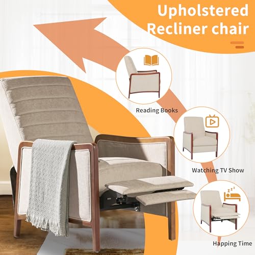 Sillón reclinable tapizado beige cálido miniatura 3