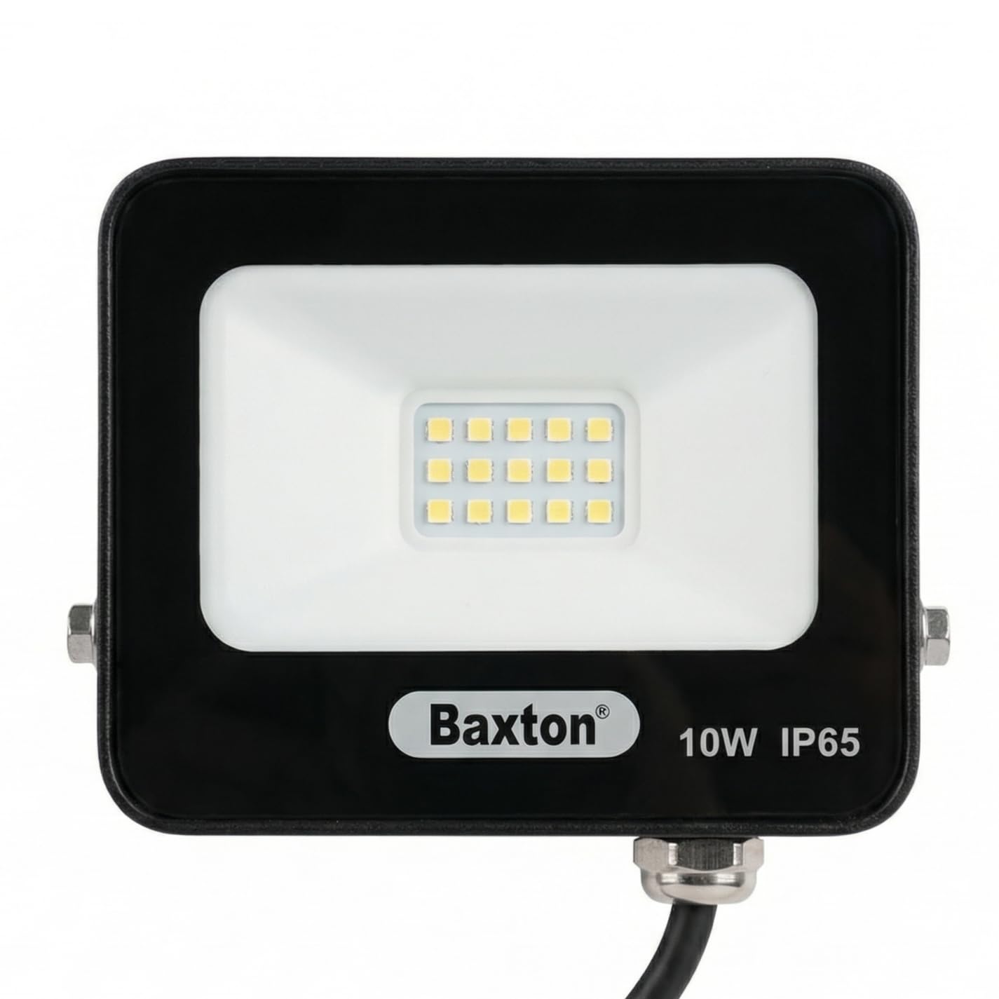 Baxton 10W LED Floodlight, 1000 Lumens, IP65 Waterproof Outdoor Security Light, 6500K Daylight White, Mains Powered for Garden, Garage & Driveway