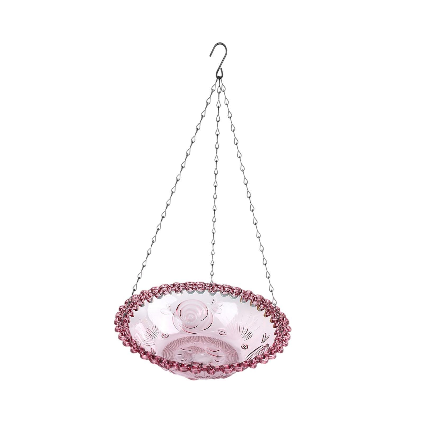 Hanging Bird Bath Large Capacity 9inch Bird Feeder for Garden Patio Backyard Rose Red-image-9