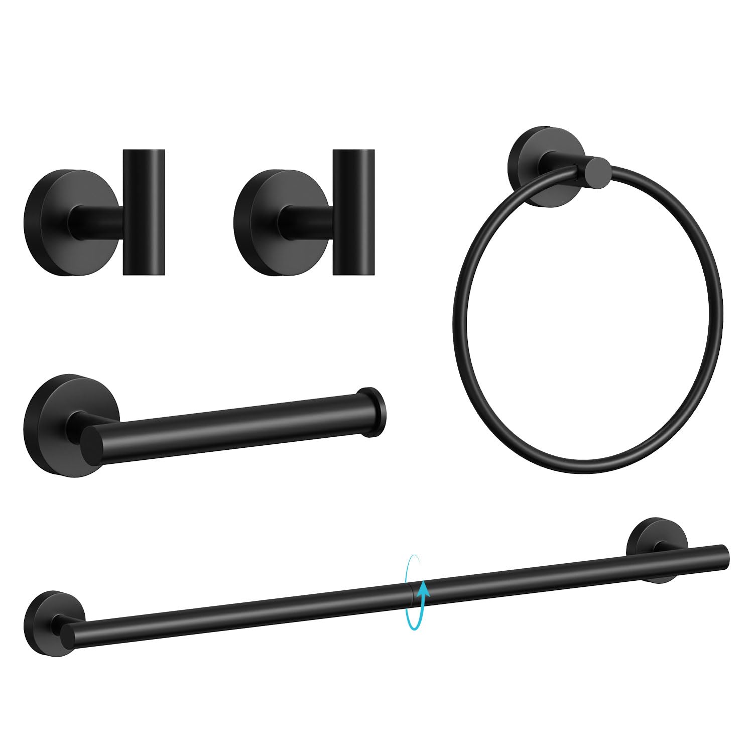 Bathroom Hardware Accessories Set 5 Pieces Matte Black 26" SUS 304 Stainless Steel Bath Towel Holder Bar Set Towel Rack Combination Wall Mounted for Kitchen, Laundry, Bedroom