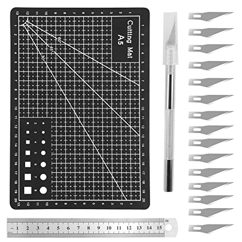 A5 Tapis de Découpe Auto-Cicatrisant, Cutting MatAvec Couteau à Découper - Lame de Rechange/22x15cm/Vert/Adapté à la Création d'Art de Bricolage,...