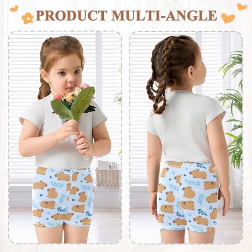 Cute Capybara Simple Flower Blue Pattern Girls Shorts Elastic Waist Sports Shorts Girls Leggings Pants for 4-10 Years4