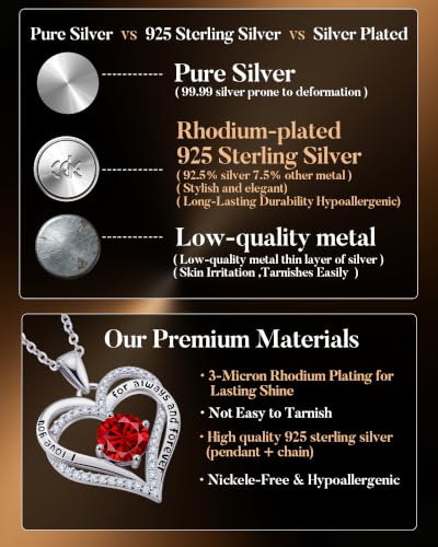Image of CDE S925 Birthstone Heart Pendant Necklaces Jewelry Gifts for Wife