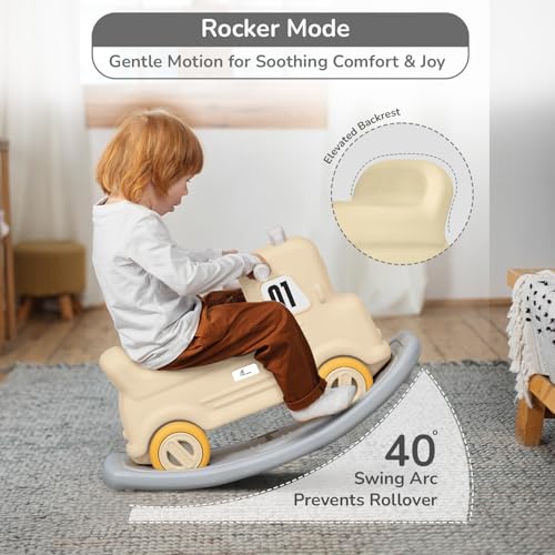 R for Rabbit Rock N Ride 3 in 1 Baby Push Ride-On Car with Rocker & Balance Board Mode | Non-Toxic, Durable and Safe Rocking Horse Rider for Kids 1-4 Years Age, Upto 20kgs Weight (Beige Grey) - Image 4
