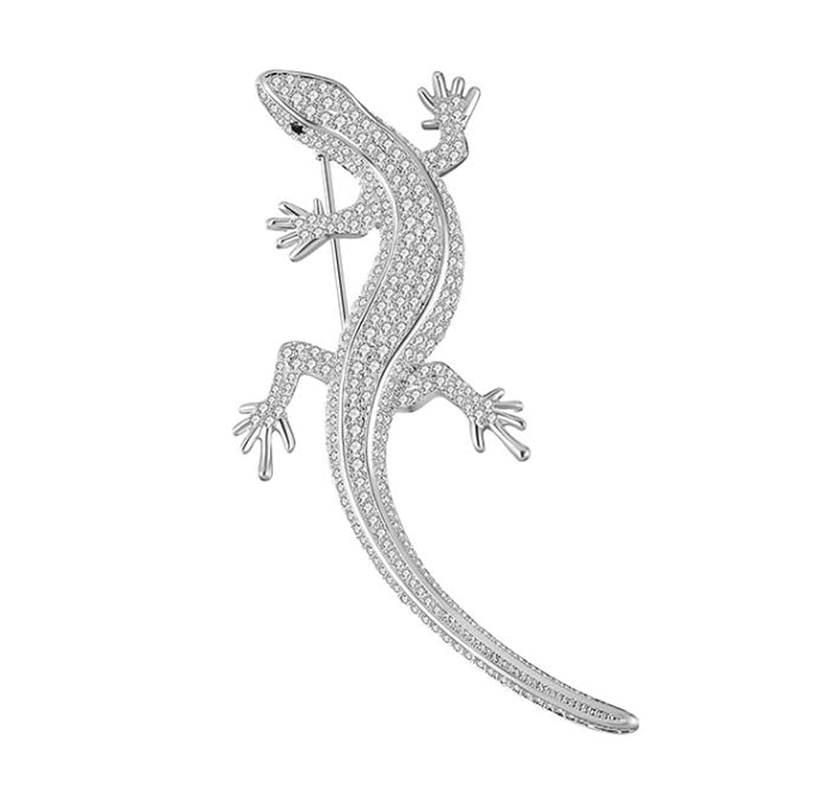 RWRAPS Kristall-Strass-Eidechsen-Brosche, Salamander-Anstecker, Gecko, niedlicher Vintage-Schmuck, Goldfarbene Broschen (Metallfarbe: Silber) ()